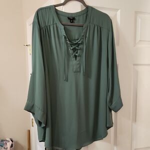 torrid sage green lace-up V-neck tunic